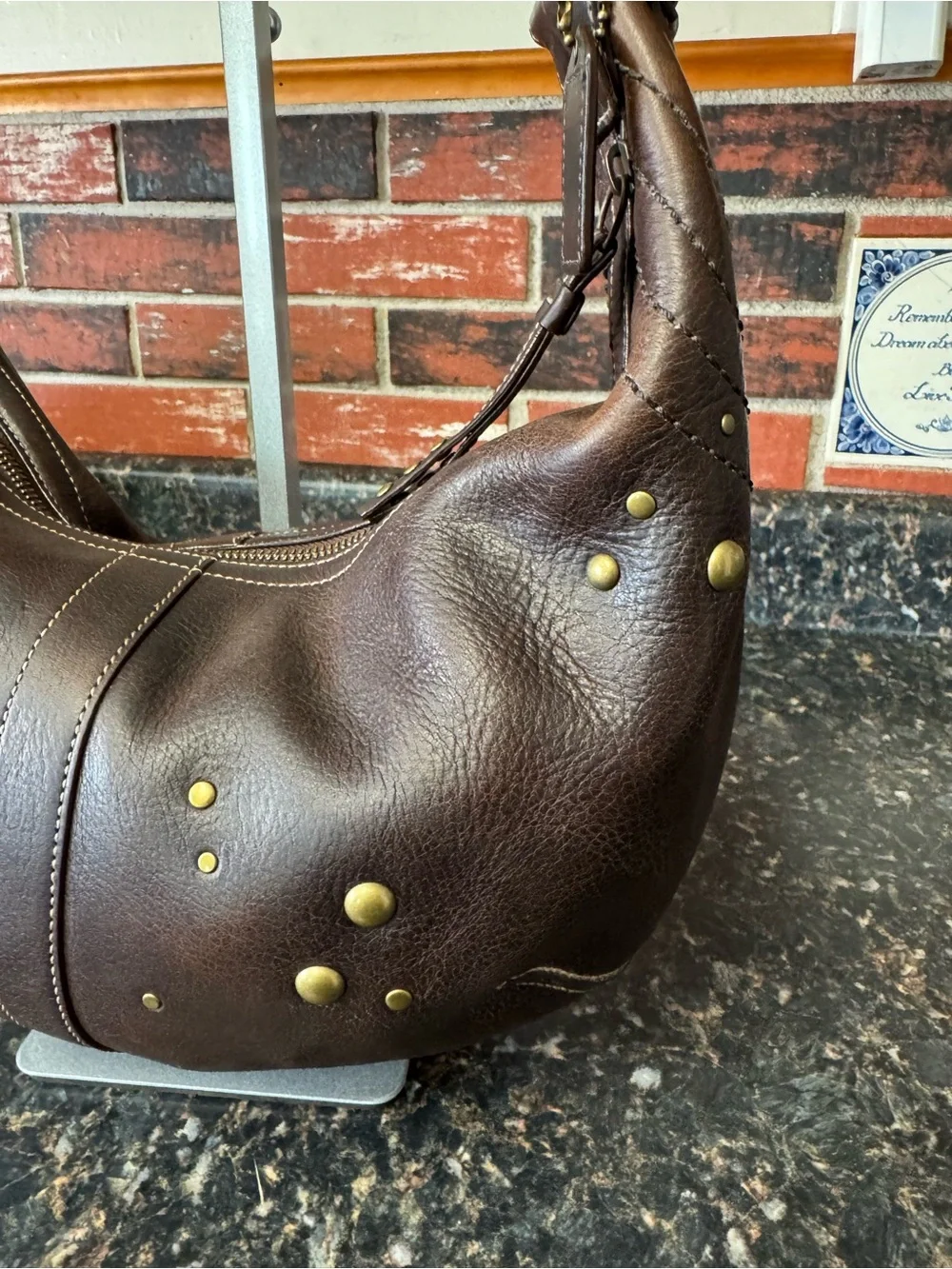 RARE 2006 Coach Mia 10063 Studded Leather Hobo – Mahogany Brown Y2K